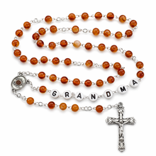 Load image into Gallery viewer, Grandma Rosary with Terra de Fatima Medallion, Amber Carnelian Beads, Catholic Gift for Grandmother
