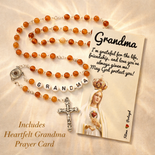 Load image into Gallery viewer, Grandma Rosary with Terra de Fatima Medallion, Amber Carnelian Beads, Catholic Gift for Grandmother