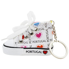 Load image into Gallery viewer, Portugal Love and Hearts Sneaker Keychain - White Mini Shoe with Laces