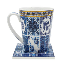 Load image into Gallery viewer, Traditional Blue Tile Azulejo Portuguese Ceramic Coffee Mug with Coaster