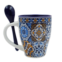 Load image into Gallery viewer, Traditional Portuguese Tile Azulejo Ceramic Mug with Spoon
