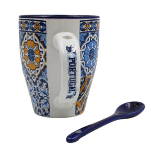 Traditional Portuguese Tile Azulejo Ceramic Mug with Spoon