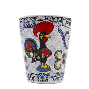 Traditional Portuguese Good Luck Rooster Ceramic Shot Glasses, Set of 4