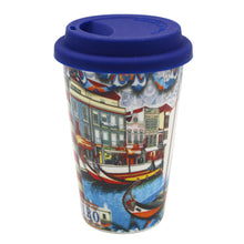Load image into Gallery viewer, Traditional Portugal Aveiro Blue Ceramic Coffee Mug with Lid