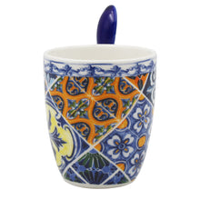 Load image into Gallery viewer, Traditional Blue & Orange Tile Azulejo Ceramic Espresso Cup with Stirring Spoon and Gift Box