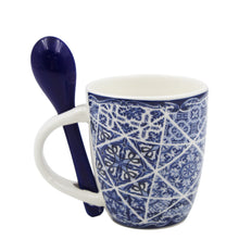 Load image into Gallery viewer, Portuguese Azulejo Blue Tile Patterned Ceramic Espresso Set with Stirring Spoon and Gift Box