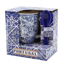 Load image into Gallery viewer, Portuguese Azulejo Blue Tile Patterned Ceramic Espresso Set with Stirring Spoon and Gift Box