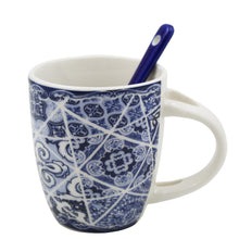 Load image into Gallery viewer, Portuguese Azulejo Blue Tile Patterned Ceramic Espresso Set with Stirring Spoon and Gift Box