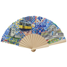 Load image into Gallery viewer, Traditional Lisbon Portugal Themed Tile Azulejo Folding Hand Fan
