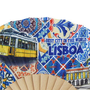Traditional Lisbon Portugal Themed Tile Azulejo Folding Hand Fan