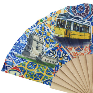 Traditional Lisbon Portugal Themed Tile Azulejo Folding Hand Fan