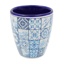 Load image into Gallery viewer, Algarve Blue Azulejo Pattern Ceramic Espresso Cup with Integrated Spoon