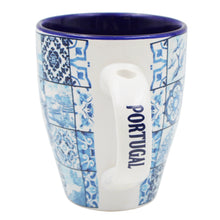 Load image into Gallery viewer, Algarve Blue Azulejo Pattern Ceramic Mug with Integrated Spoon