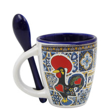 Load image into Gallery viewer, Portuguese Rooster Sardine Azulejo Patterned Ceramic Espresso Set with Stirring Spoon and Gift Box