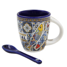 Load image into Gallery viewer, Portuguese Rooster Sardine Azulejo Patterned Ceramic Espresso Set with Stirring Spoon and Gift Box
