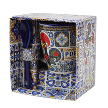 Load image into Gallery viewer, Portuguese Rooster Sardine Azulejo Patterned Ceramic Espresso Set with Stirring Spoon and Gift Box