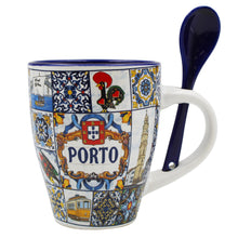 Load image into Gallery viewer, Traditional Porto Portugal Themed Ceramic Coffee Mug with Spoon