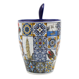 Traditional Porto Portugal Themed Ceramic Coffee Mug with Spoon