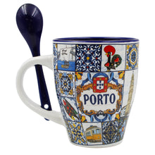 Load image into Gallery viewer, Traditional Porto Portugal Themed Ceramic Coffee Mug with Spoon