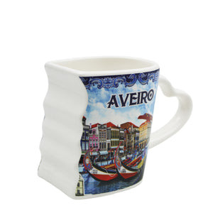 Traditional Blue Aveiro Portugal Ceramic Double Mug with Heart Handle, Set of 2