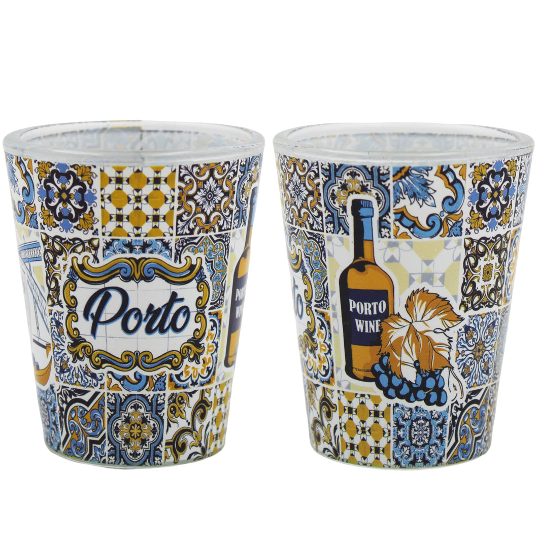 Traditional Porto Portugal Blue Tile Azulejo Shot Glasses, Set of 2