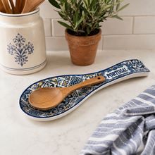 Load image into Gallery viewer, Portuguese Azulejo Ceramic Spoon Rest & Utensil Holder – Blue Tile Design