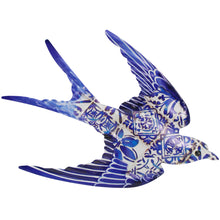 Load image into Gallery viewer, Portuguese Azulejo Metal Swallow Wall Decor – Blue Tile Design Hanging Accent, 10" Wide