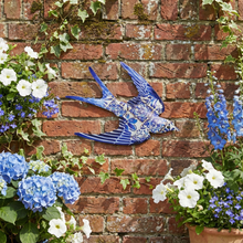 Load image into Gallery viewer, Portuguese Azulejo Metal Swallow Wall Decor – Blue Tile Design Hanging Accent, 10" Wide