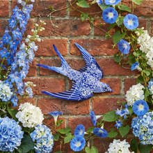 Load image into Gallery viewer, Portuguese Azulejo Metal Swallow Wall Decor – Blue Tile Design Hanging Accent, 10" Wide