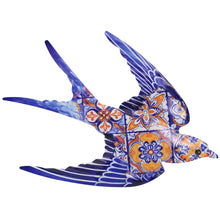 Load image into Gallery viewer, Portuguese Azulejo Metal Swallow Wall Decor – Blue Tile Design Hanging Accent, 10" Wide