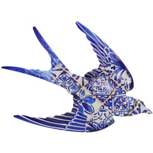 Load image into Gallery viewer, Portuguese Azulejo Metal Swallow Wall Decor – Blue Tile Design Hanging Accent, 14.5" Wide