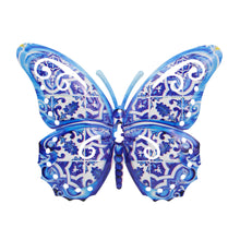 Load image into Gallery viewer, Portuguese Azulejo Metal Butterfly Wall Decor – Blue Tile Design Hanging Accent