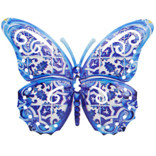 Load image into Gallery viewer, Portuguese Azulejo Metal Butterfly Wall Decor – Blue Tile Design Hanging Accent
