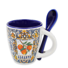 Load image into Gallery viewer, Algarve Colorful Azulejo Pattern Ceramic Espresso Cup with Integrated Spoon