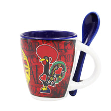 Load image into Gallery viewer, Portuguese Armillary Sphere & Rooster - Ceramic Espresso Cup with Spoon Set