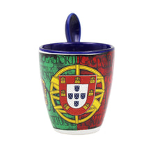 Load image into Gallery viewer, Portuguese Armillary Sphere & Rooster - Ceramic Espresso Cup with Spoon Set