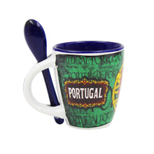 Load image into Gallery viewer, Portuguese Armillary Sphere & Rooster - Ceramic Espresso Cup with Spoon Set