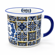 Load image into Gallery viewer, Portuguese Azulejo Ceramic Mug – Blue & White Tile Pattern Coffee Cup, 12 oz