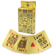 Load image into Gallery viewer, Portugal Golden Plastic Playing Cards with Azulejo-Inspired Box Design