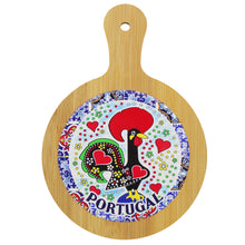 Load image into Gallery viewer, Portuguese Rooster Round Serving Tray with Azulejo Tile Center and Handle