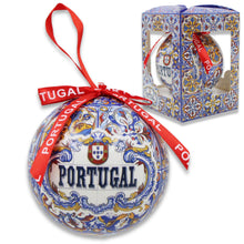 Load image into Gallery viewer, Portugal Christmas Ornament with Azulejo-Style Design and Red Portugal Ribbon