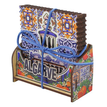 Load image into Gallery viewer, Algarve Themed Azulejo Pattern Wooden Coasters - Set of 6 with Holder