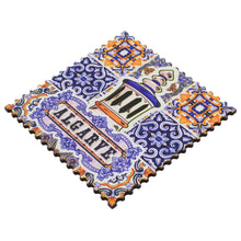 Load image into Gallery viewer, Algarve Themed Azulejo Pattern Wooden Coasters - Set of 6 with Holder