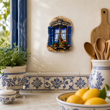 Load image into Gallery viewer, Portuguese Window Hanging Plaque with Blue Shutters & Floral Accent Design