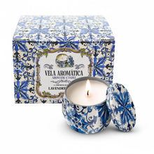 Load image into Gallery viewer, Portuguese Azulejo Candle – Blue & White Tile Design, Lavender Scent