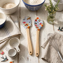 Load image into Gallery viewer, Portuguese Azulejo Silicone Spatula & Spoon Set – Floral Tile Print with Wood Handle