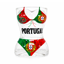 Load image into Gallery viewer, Portugal Bikini Shot Glass Set of 2 – Curvy Glass Design with Flag & Rooster