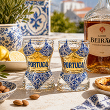 Load image into Gallery viewer, Portugal Bikini Shot Glass Set of 2 – Curvy Glass Design with Blue Tile Design
