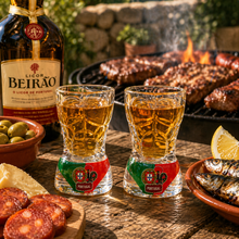 Load image into Gallery viewer, Portugal Speedo Shot Glass Set of 2 – Curved Glass Design with Flag, Crest & Barcelos Rooster