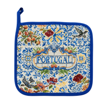 Load image into Gallery viewer, Portuguese Swallow Birds & Floral Oven Mitt & Pot Holder Set - Azulejo Tile Kitchen Design